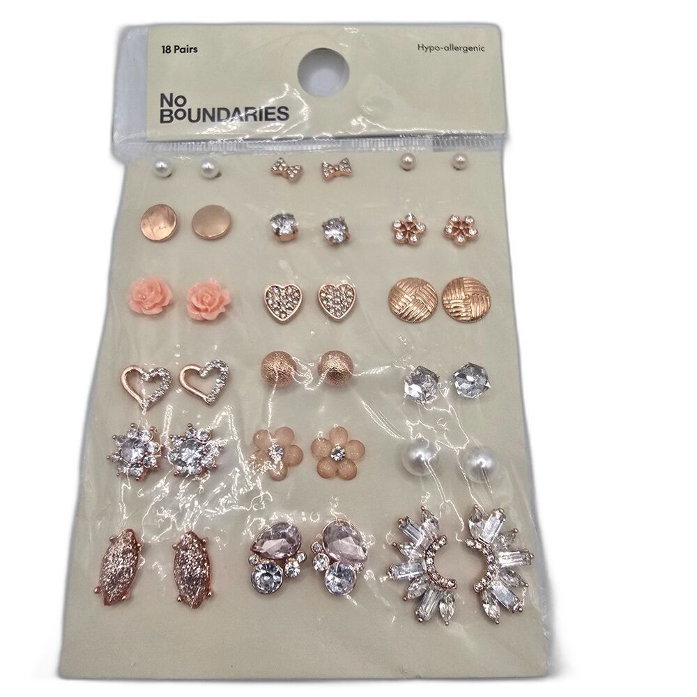No Boundaries 18-Pair Hypoallergenic Earring Set - New, Sealed